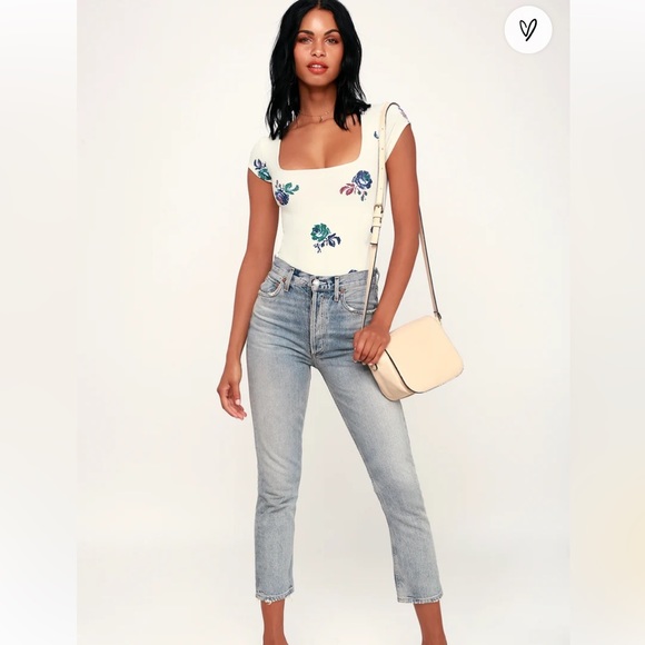 Free People Tops - Intimately Free People Printed Square Eyes Ivory Floral Print Bodysuit. SZ XS.
